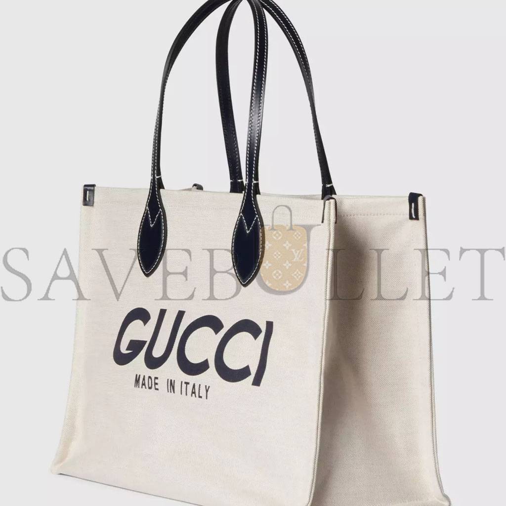 GUCCI PRINT TOTE BAG NEW BEIGE CANVAS BLACK 772176 (41*29*18cm)